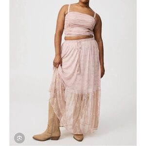 TORRID Mesh & Lace Tiered Maxi Skirt Set Blush